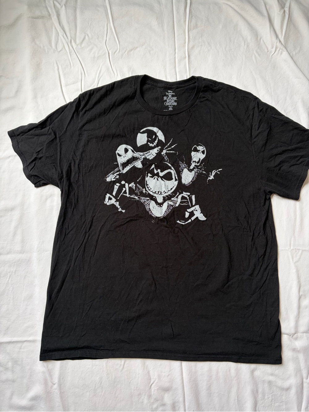 Disney Mens Black Short Sleeve Tee with White Nightmare Before Christmas Graphic